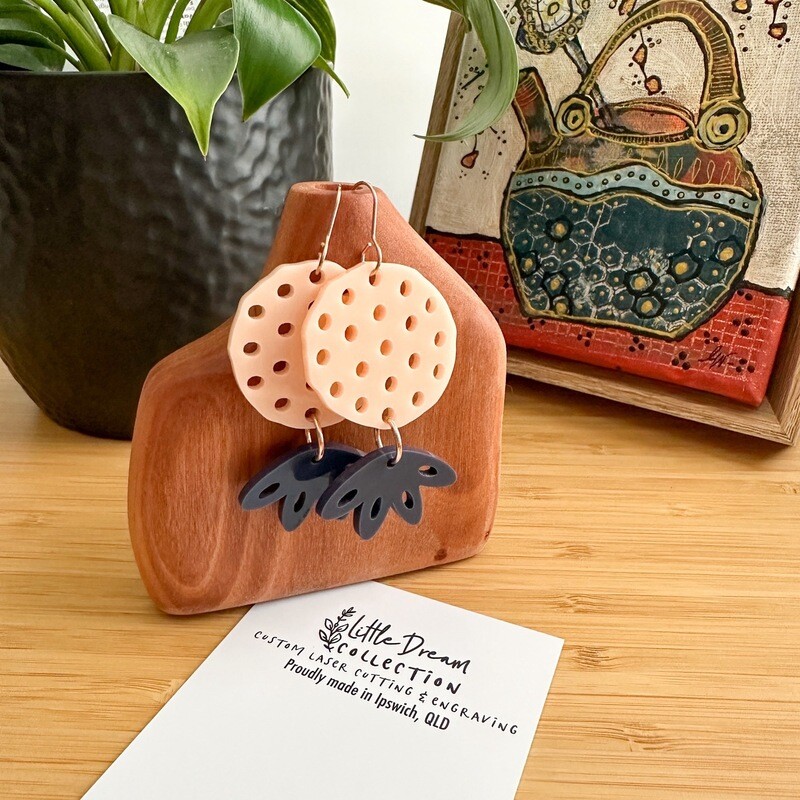 Peach and Navy hook earrings