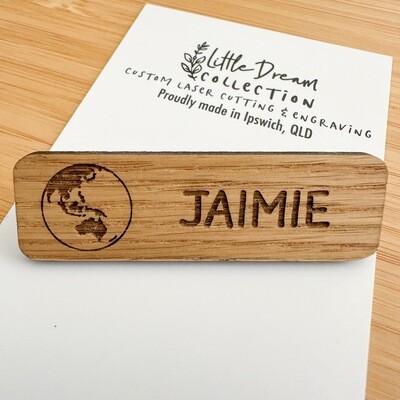 Personalised Wooden Name Badge - Oak