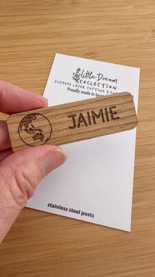 Personalised Wooden Name Badge - Oak