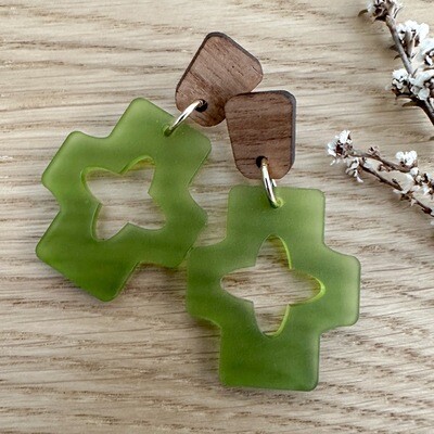 Frosted Olive Green Cross Earrings