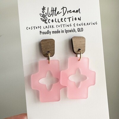 Frosted Pink Cross Earrings