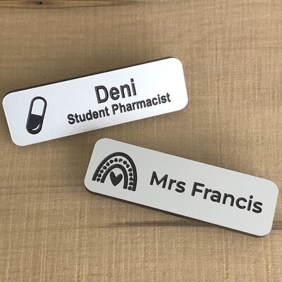 Custom Name Badge Silver Metallic