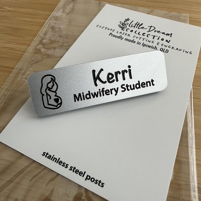 Custom Name Badge Silver Metallic