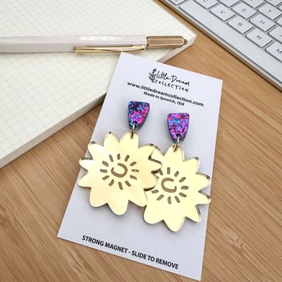 Gold mirror Flower earrings