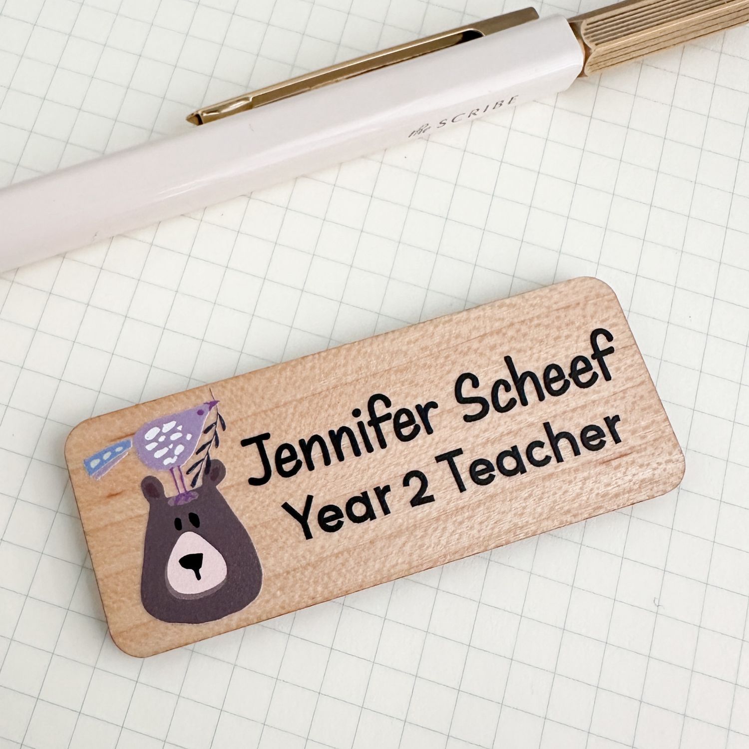 Personalised Name Badge Bear motif