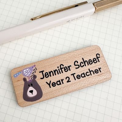 Personalised Name Badge Bear motif