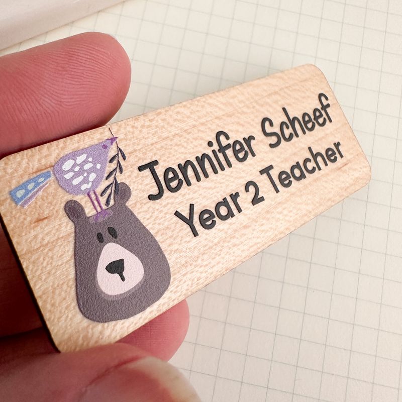 Personalised Name Badge Bear motif