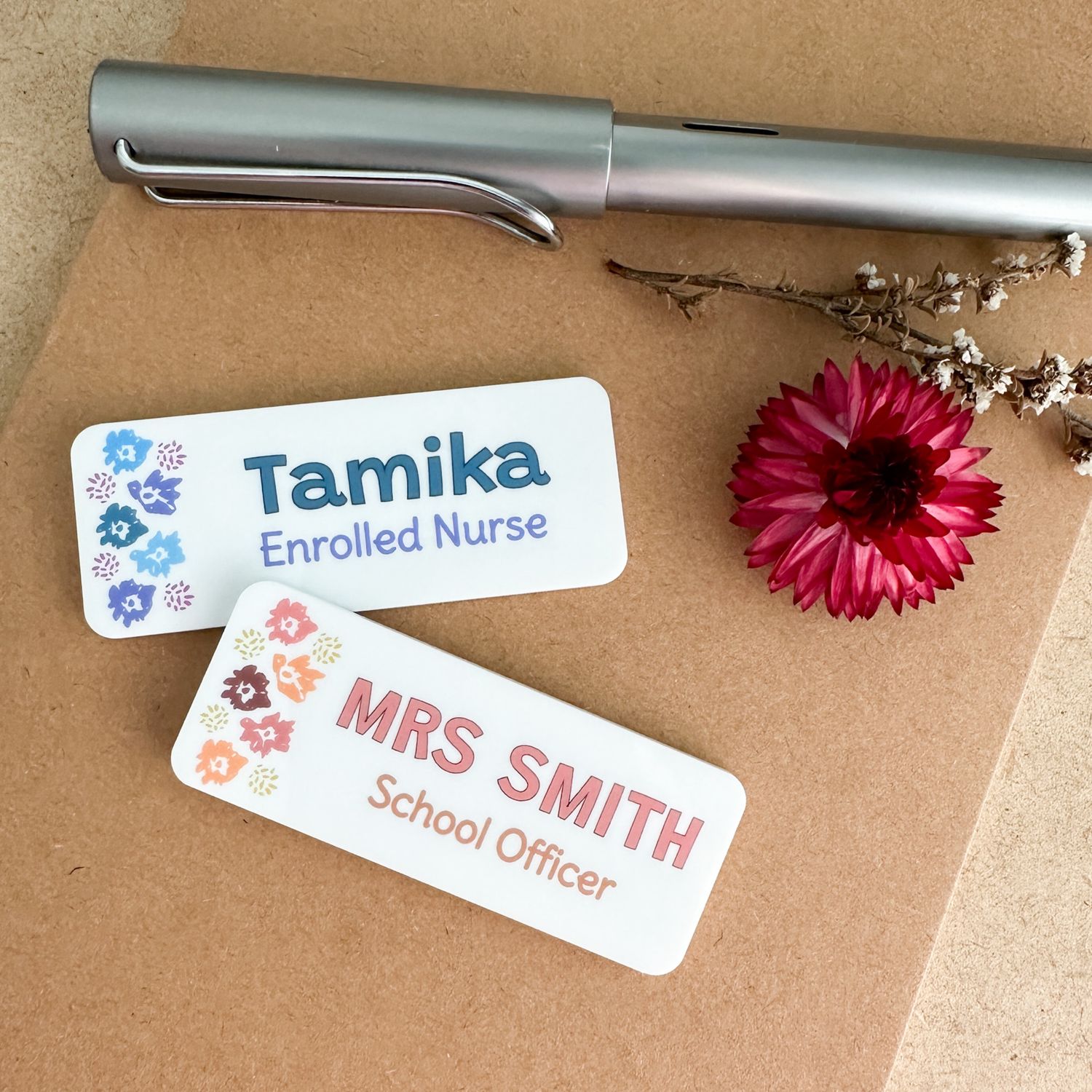 Personalised Name Badge Flower 3 motif