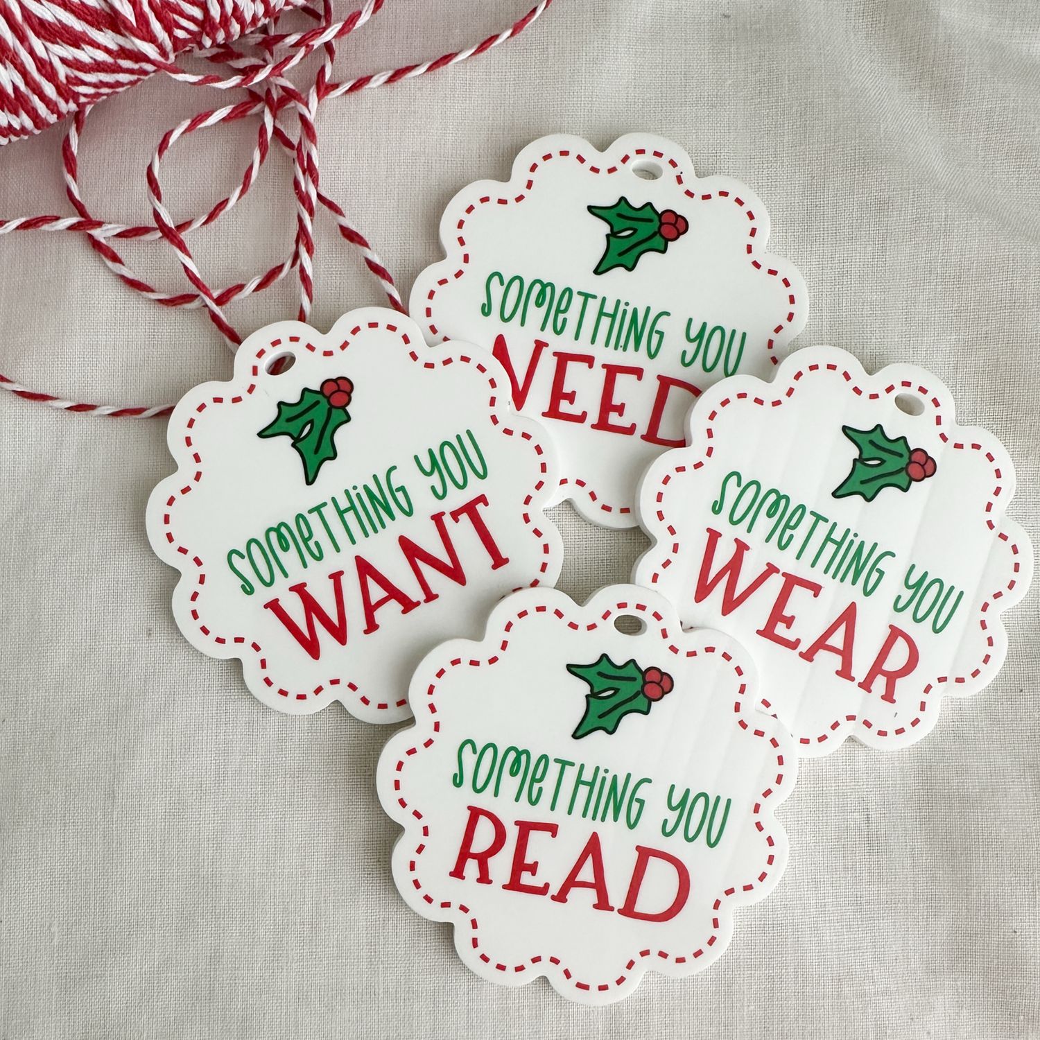 Red and Green Christmas Need, Want, Read, Wear Tags