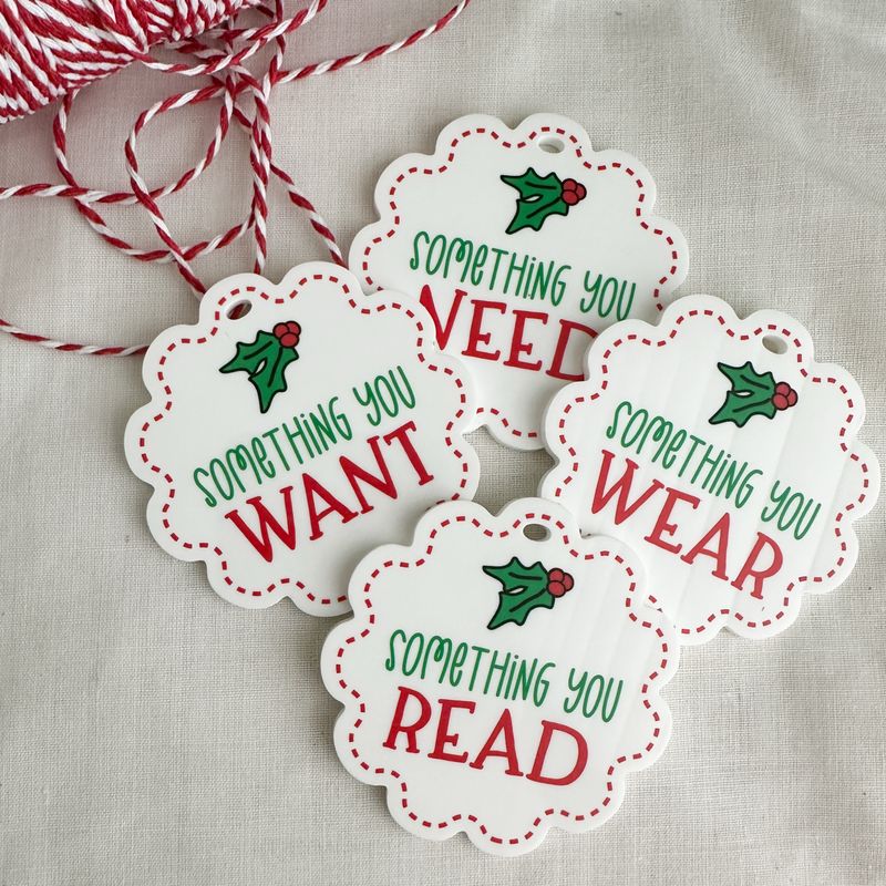 Red and Green Christmas Need, Want, Read, Wear Tags