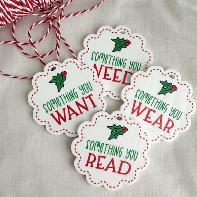 Red and Green Christmas Need, Want, Read, Wear Tags