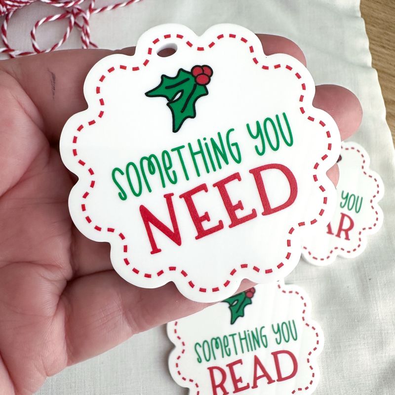 Red and Green Christmas Need, Want, Read, Wear Tags