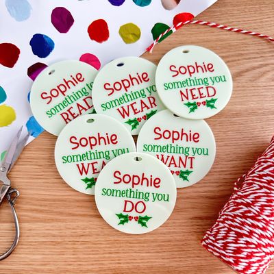 Personalised Christmas Need, Want, Read, Wear Tags Holly