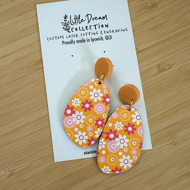 Sunshine Flower Pattern Wood Earrings