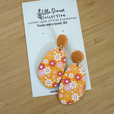 Sunshine Flower Pattern Wood Earrings