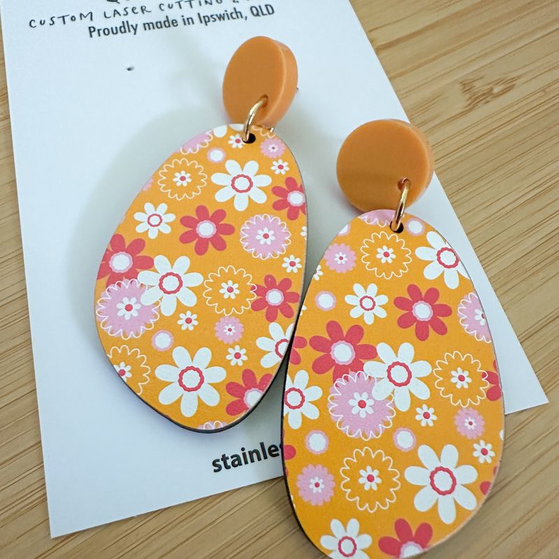 Sunshine Flower Pattern Wood Earrings