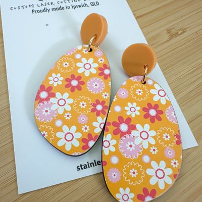 Sunshine Flower Pattern Wood Earrings