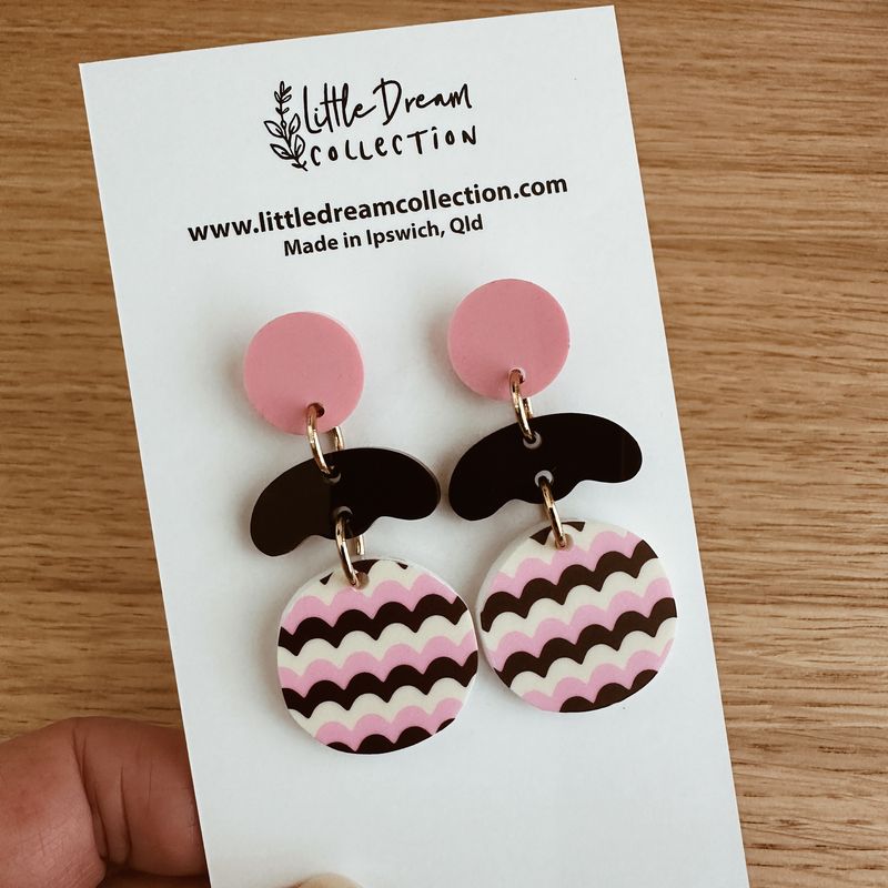 Pink and chocolate retro earrings