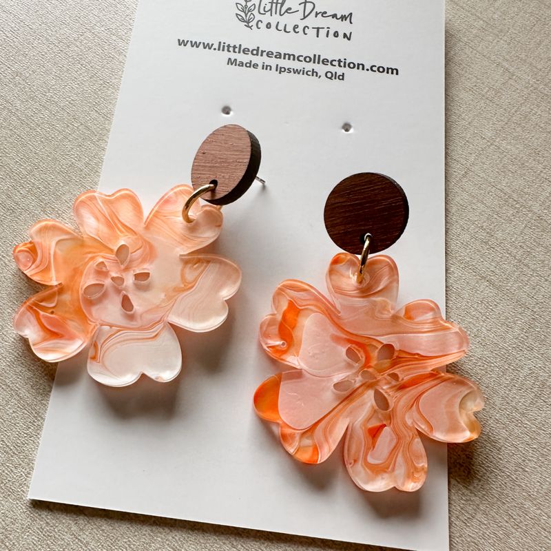 Swirly Orange acrylic flower Dangles