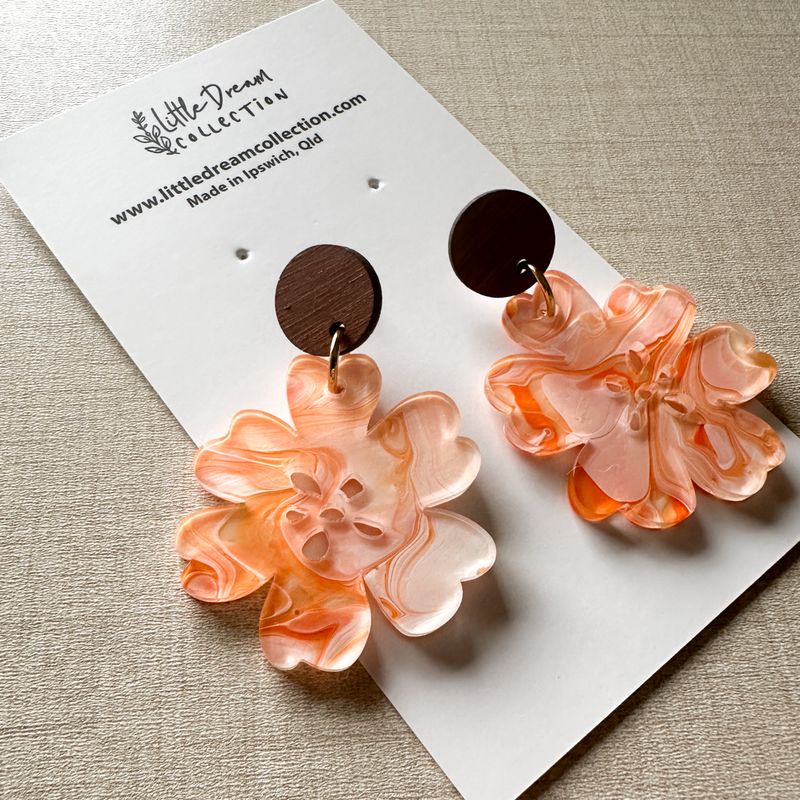 Swirly Orange acrylic flower Dangles