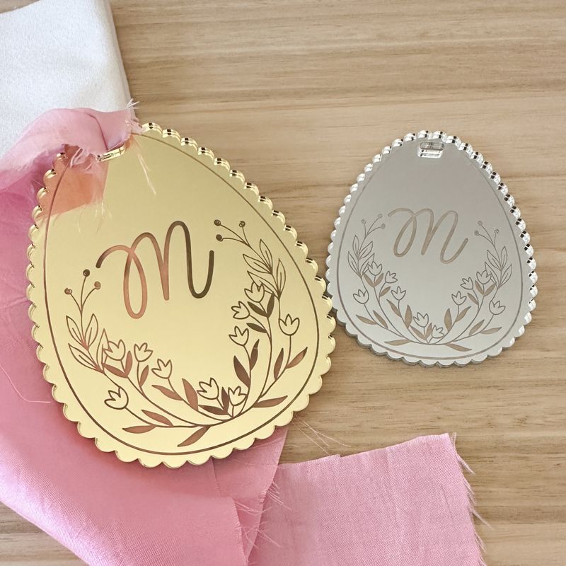 Personalised Mirror Easter Basket Tag - scallop edged
