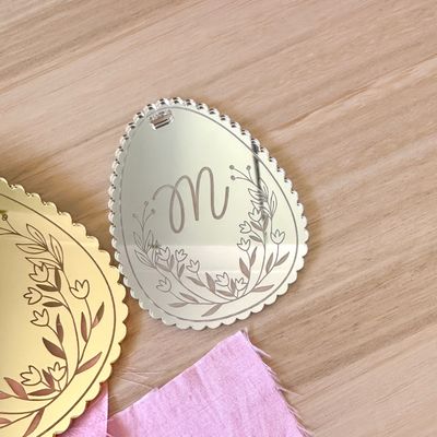 Personalised Mirror Easter Basket Tag - scallop edged