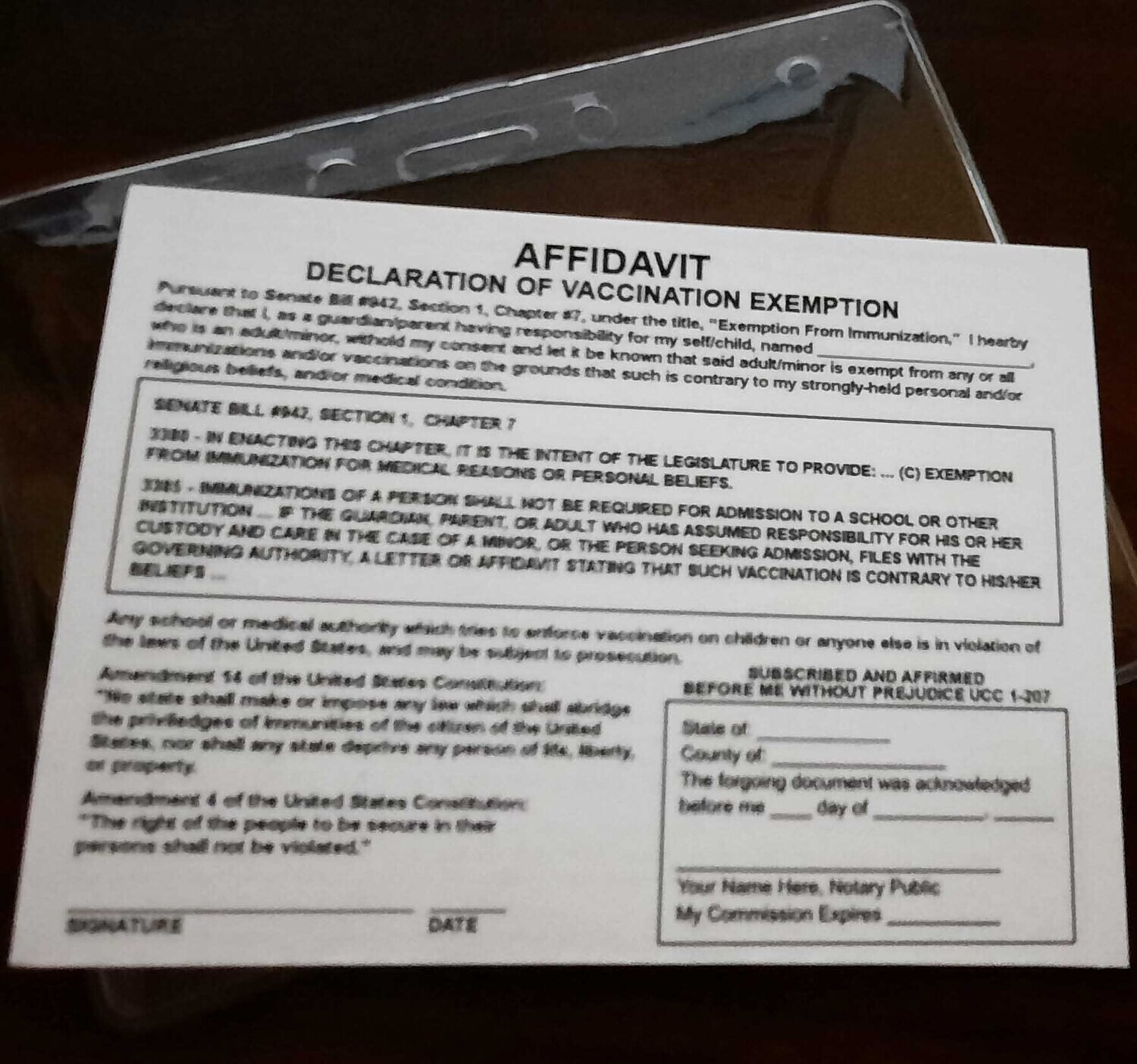 Exemption Cards (Strongly-Held Belief   Religious / Medical) Present everywhere and document discrimination.