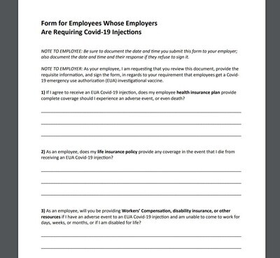 Form for Employees Whose Employers
Are Requiring Covid-19 Injections