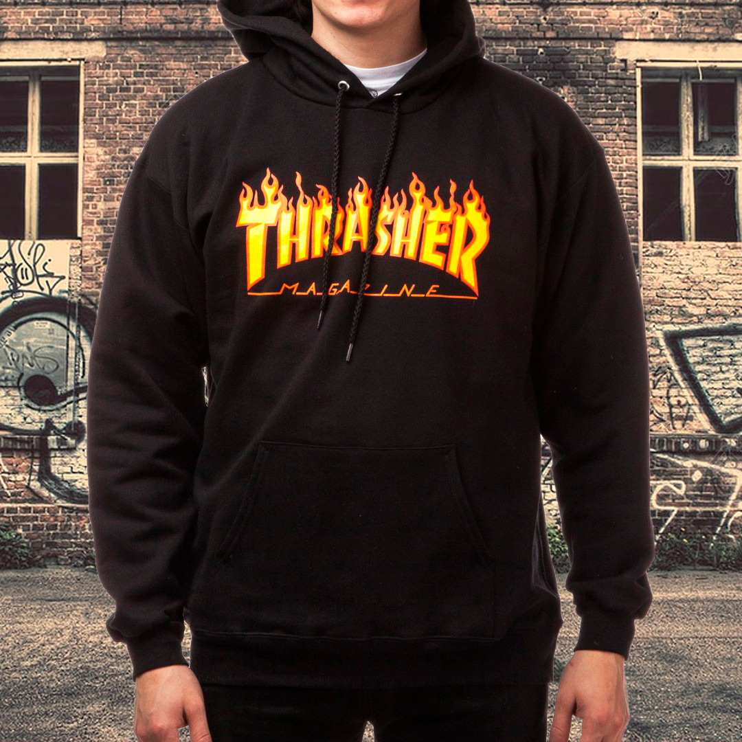 Hoodie Thrasher Flame Logo Hood (Black)