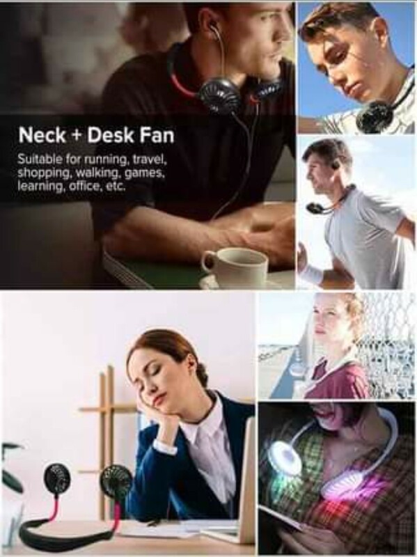 Neck and desk rechargeable fan With 3 verious speeds