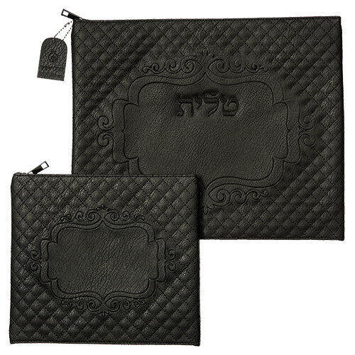 Set de Coracha en Cuerina Negra Bordada 36 x 29 cm