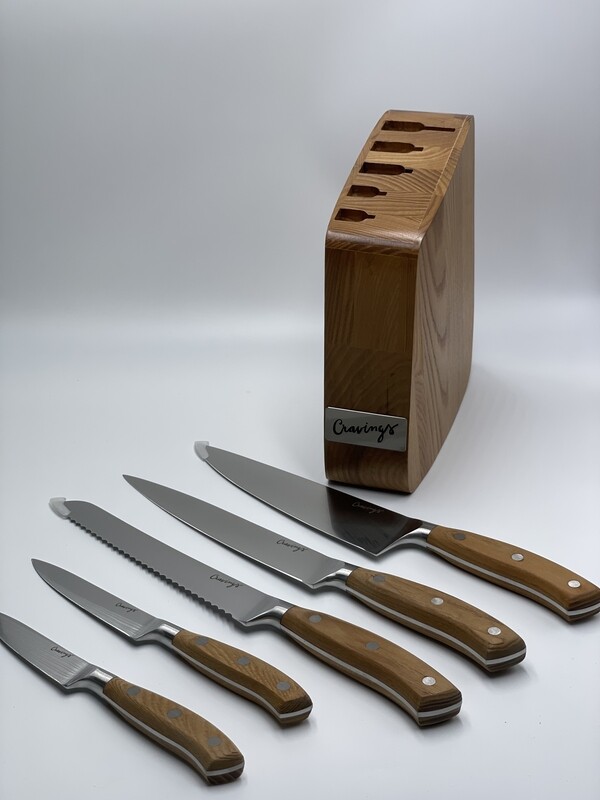 Cuchillo Set con base de Madera 5 piezas