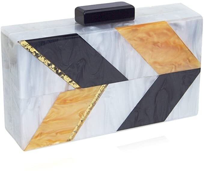 cartera acrílica diseño geométrico Blanco con Negro