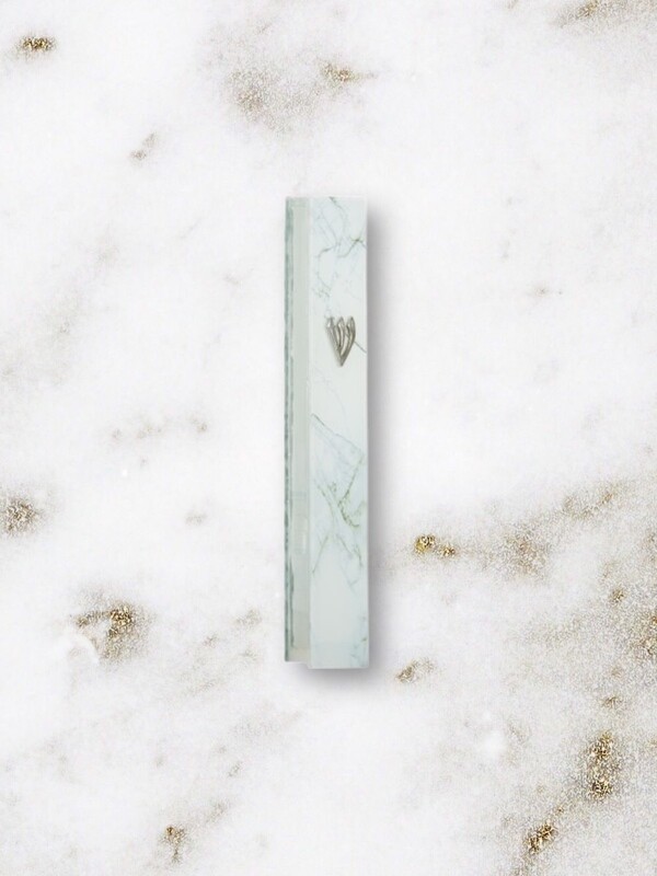 Mezuza de Vidrio Blanca con Gris-12 CM