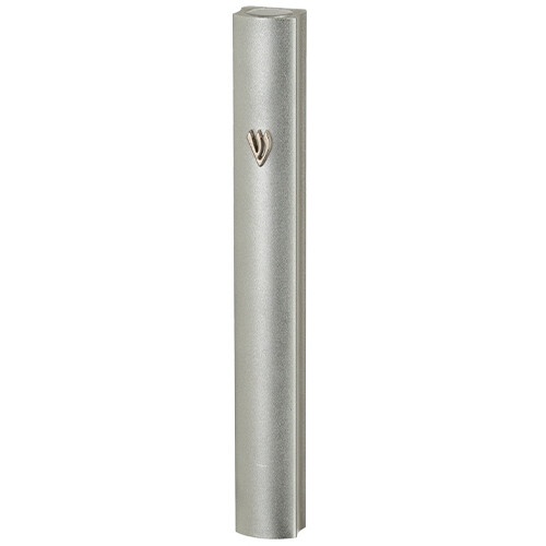 Mezuza de Aluminio con la Shin en Metal color Plateado-12 cm