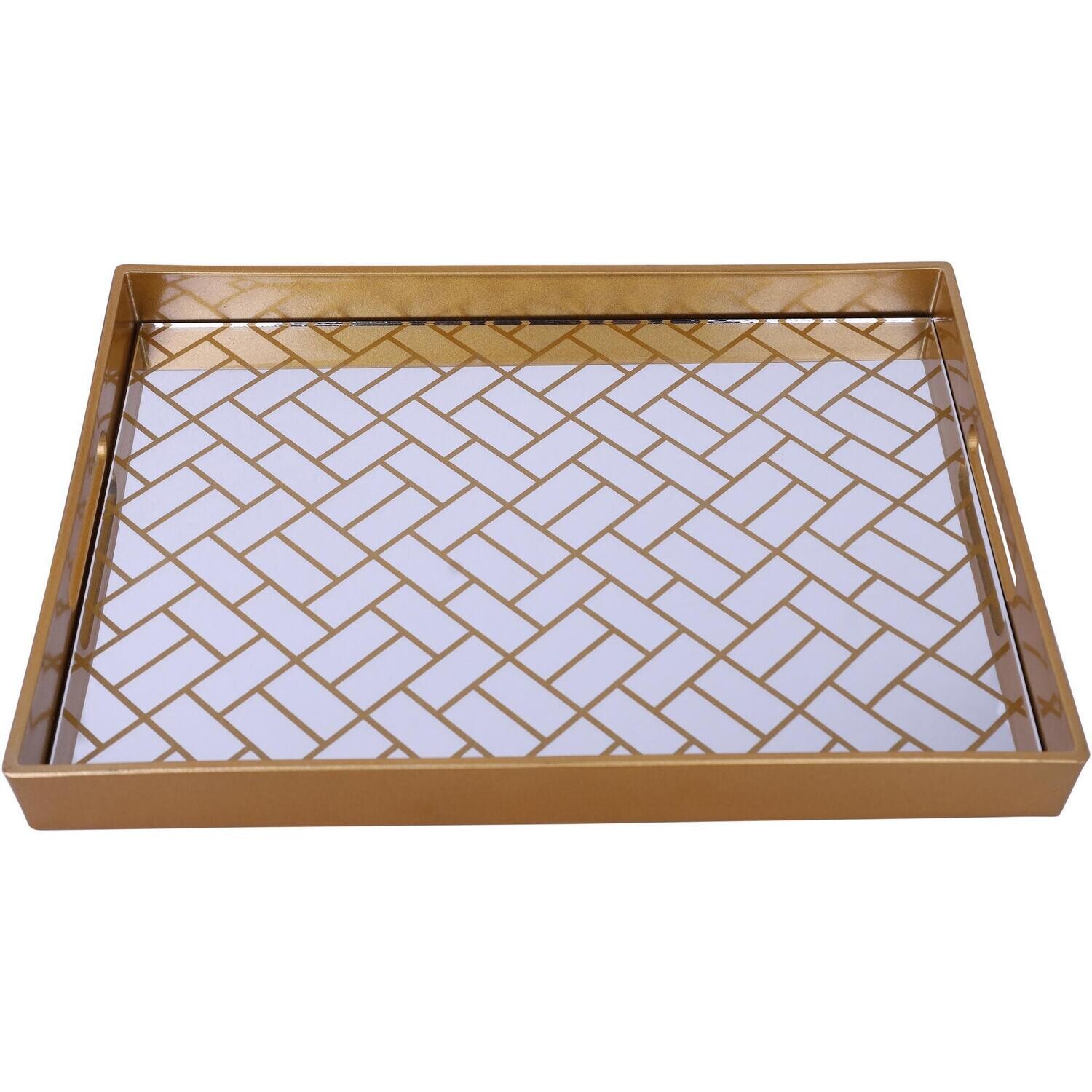 Bandeja Decorativa con diseño Geométrico en Espejo Dorado Mediana