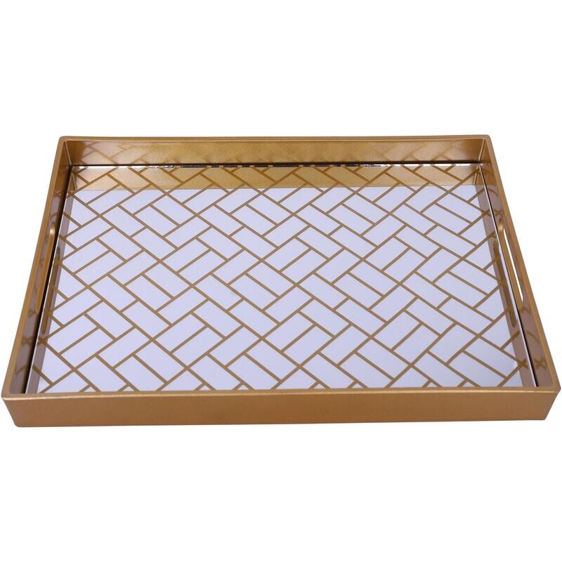 Bandeja Decorativa con diseño Geométrico en Espejo Dorado Mediana