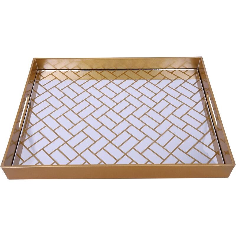 Bandeja Decorativa con diseño Geométrico en Espejo Dorado Grande