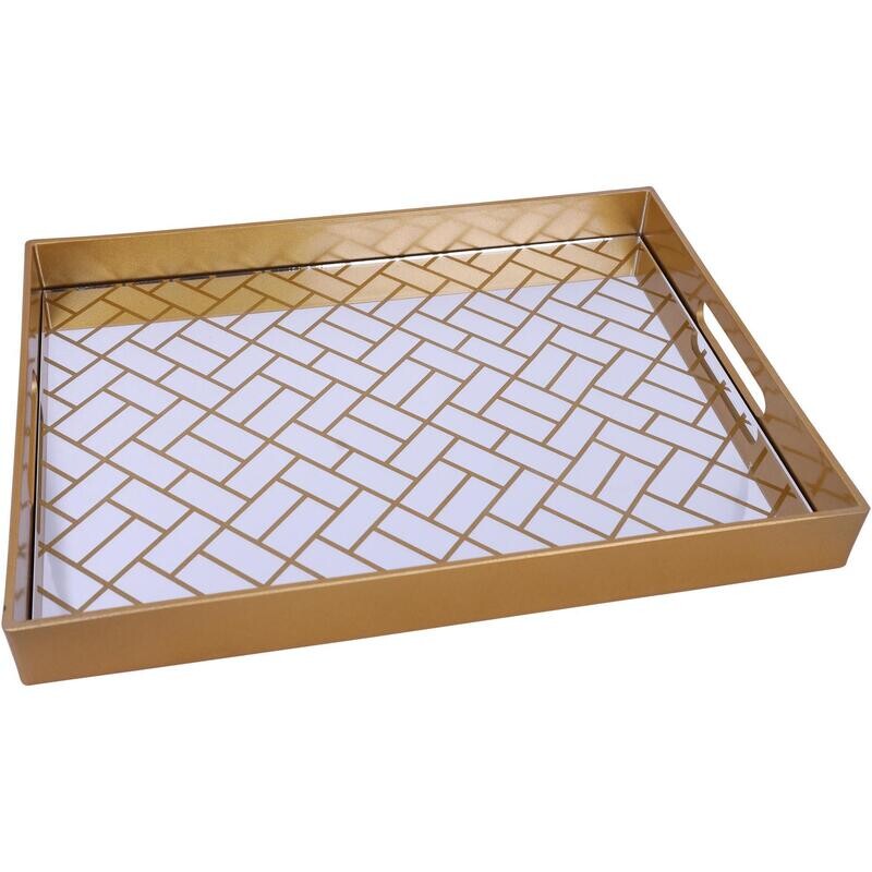 Bandeja Decorativa con diseño Geométrico en Espejo Dorado Grande