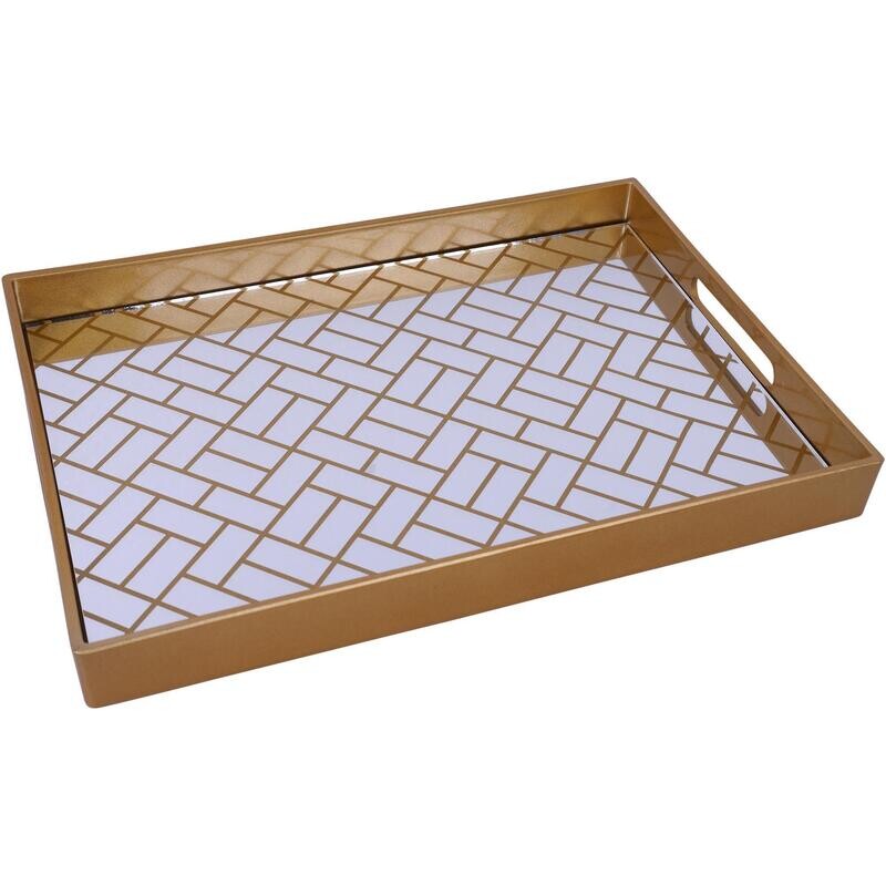 Bandeja Decorativa con diseño Geométrico en Espejo Dorado Mediana