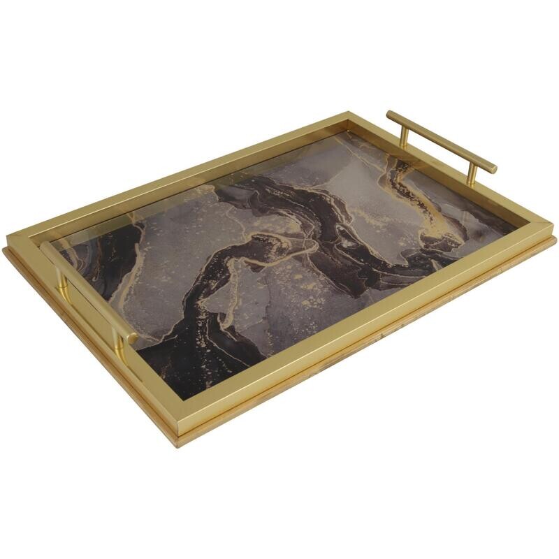 Bandeja Decorativa Marmoleada Negro con Dorado