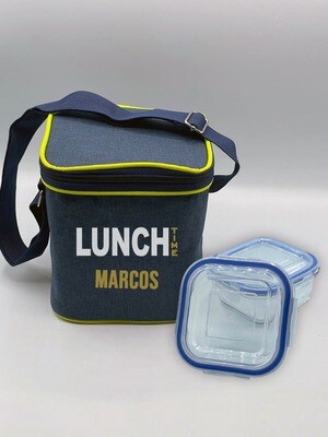 Lonchera con envase de 2 piezas 14x14x16