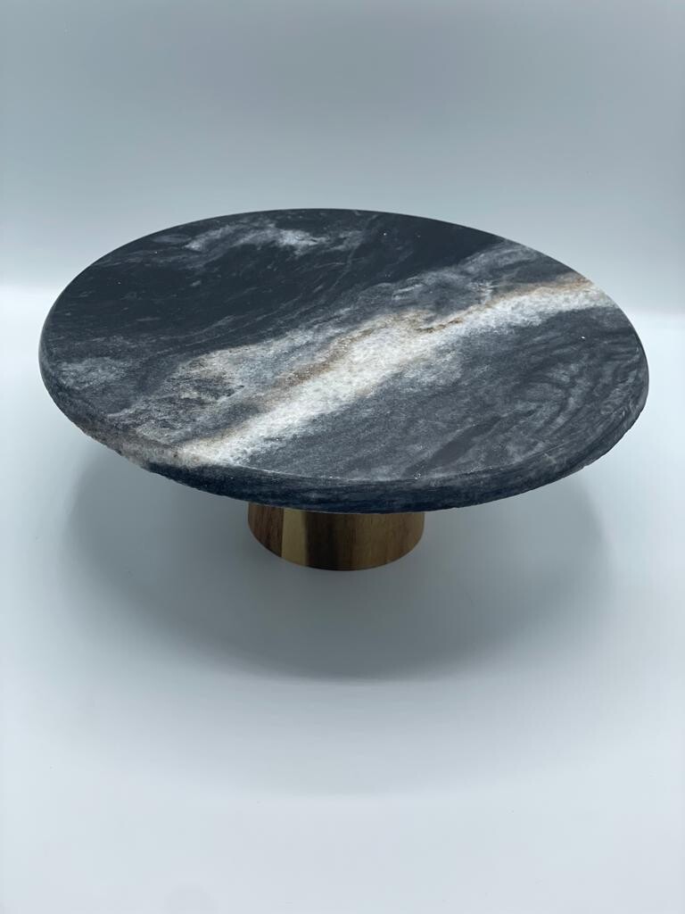 Porta Dulce Mármol  Redondo Negro con base de Madera