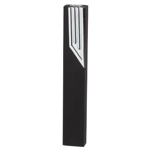 Mezuza de Aluminio Negro con la Shin en Metal Plateado 12 cm