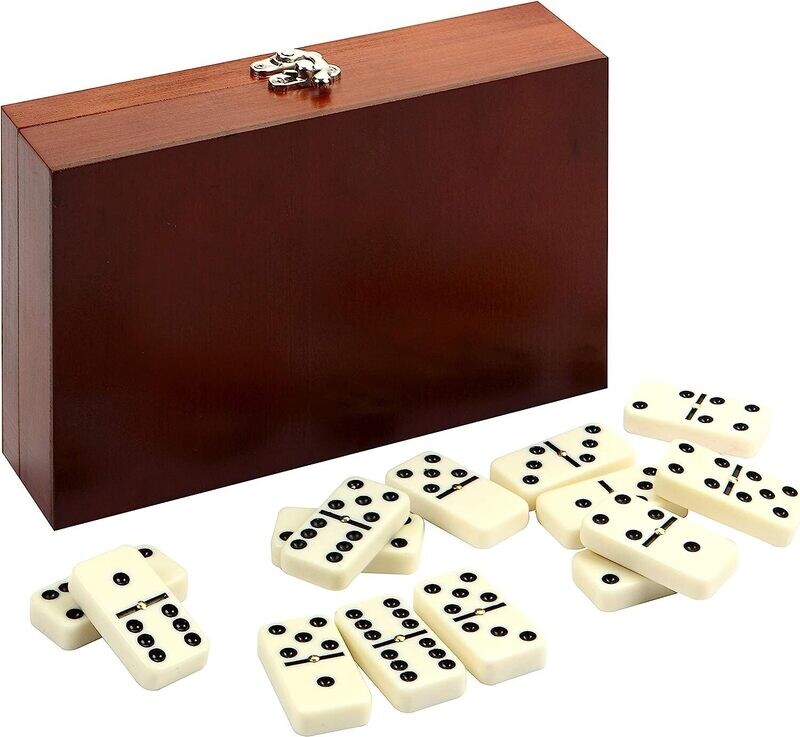 Juego de domino en caja de madera de nogal