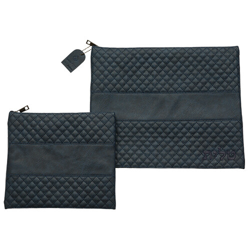 Set de Coracha en Cuerina Azul Oscuro 36x29 cm