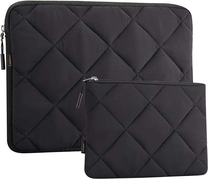 Set de funda para laptop de 13 pulgadas en tela puffy impermeable negra