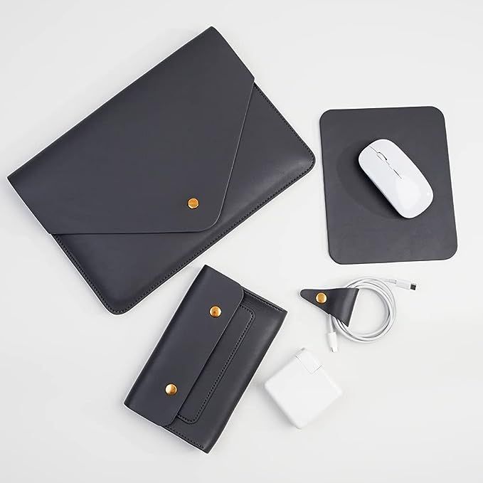 Set de funda para laptop en cuero sintetico gris