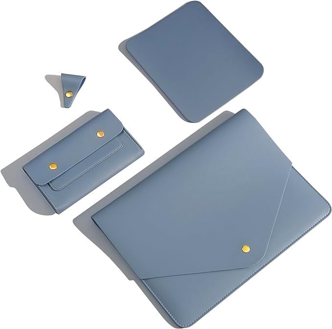 Set de funda para laptop  en cuero sintético celeste
