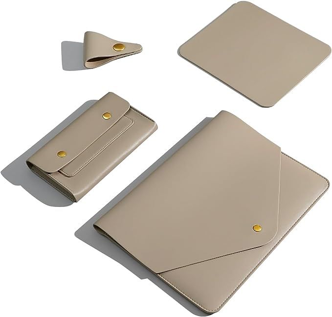 Set de funda para laptop  en cuero sintético beige